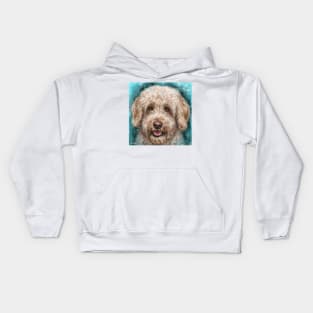 Contemporary Painting of a Gorgeous Goldendoodle Dog with Its Tongue Out Kids Hoodie